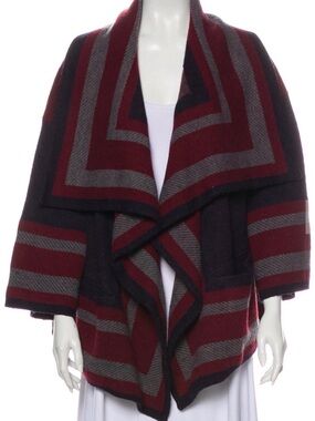 Burberry Burgundy, Charcoal Gray & Navy Striped Open Cape/Pancho